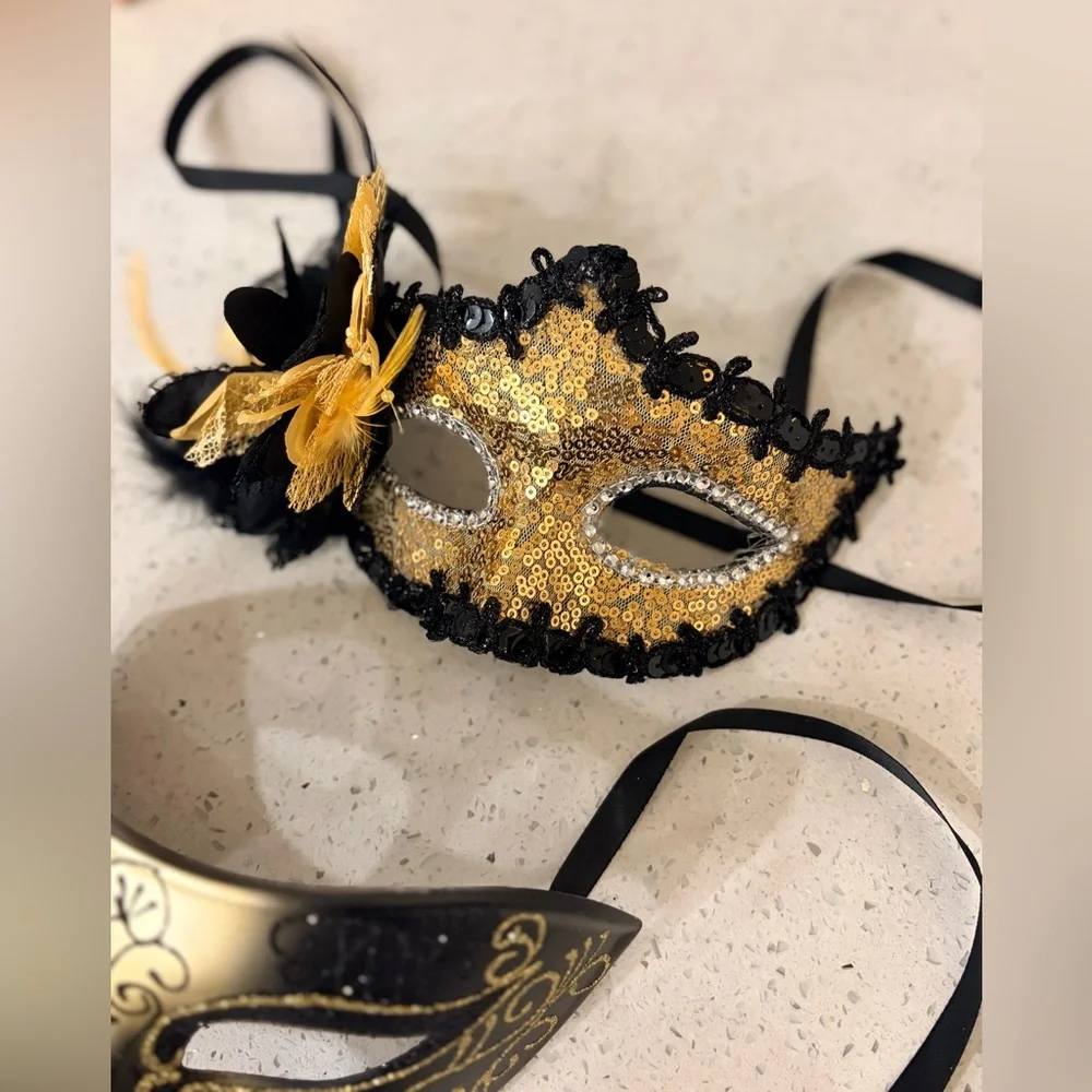 Elegant Gold and Black Couples Masquerade Masks